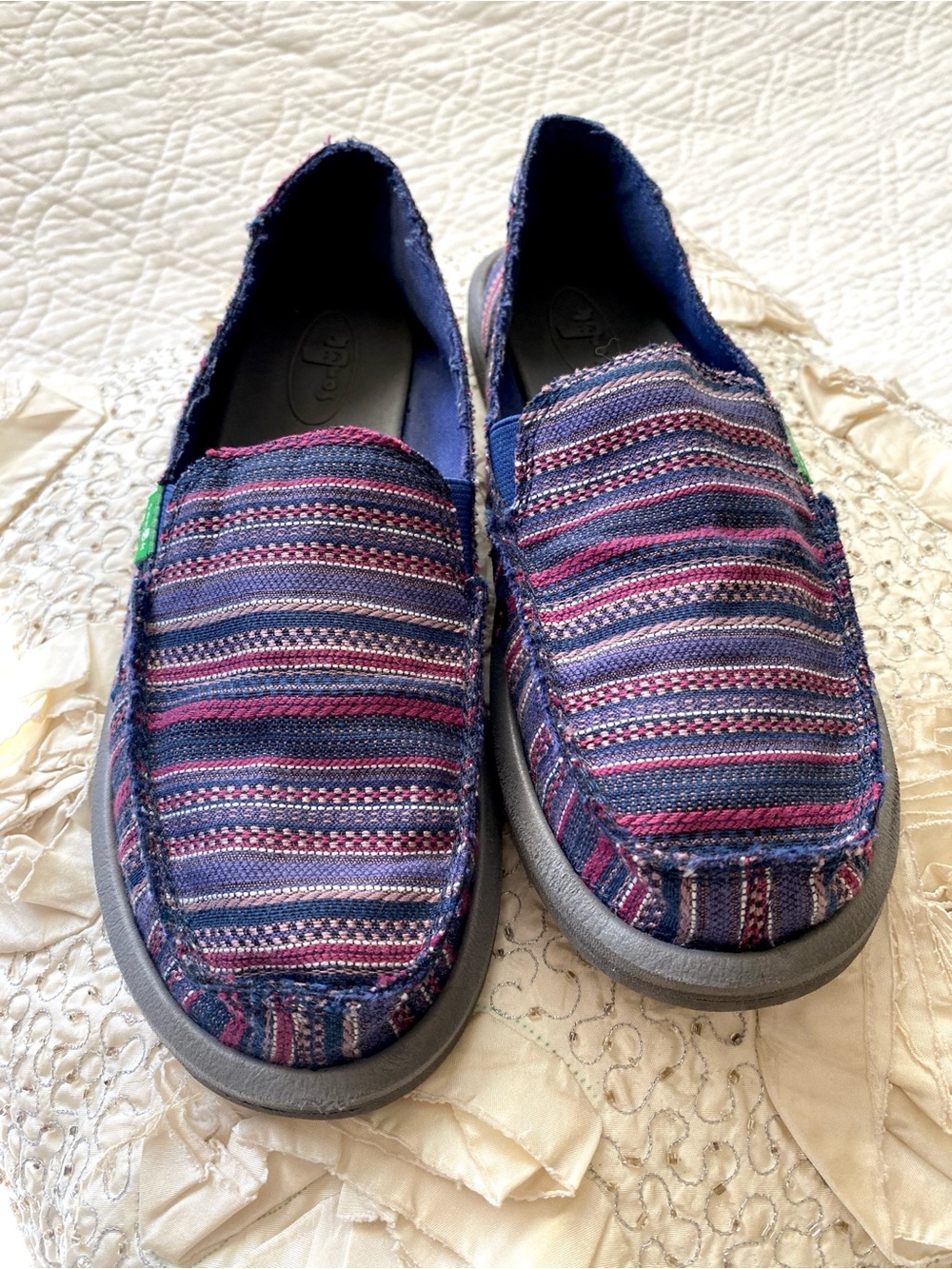 Sanuk Purple Multicolored Striped Donna Caroline Slip On Canvas Shoes Women Sz 7 - Picture 13 of 15